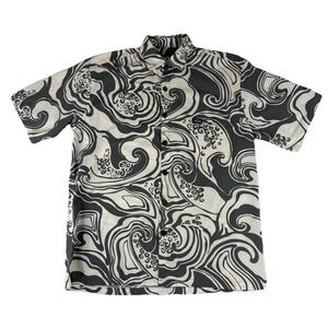Rix Wave Print‎ Hawaiian Aloha Cotton Made In Hawaii Button Shirt Men's Medium